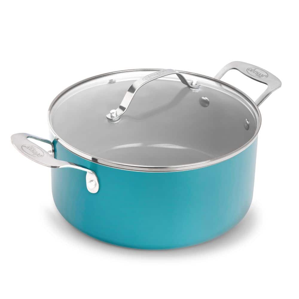 Aqua Blue 5 qt. Aluminum Ceramic Nonstick Stock Pot with Glass Lid