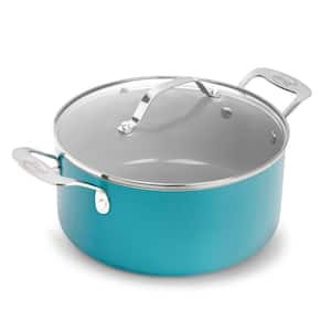 Aqua Blue 5 qt. Aluminum Ceramic Nonstick Stock Pot with Glass Lid