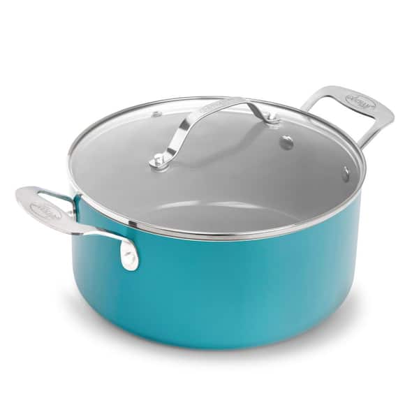 Aqua Blue 5 qt. Aluminum Ceramic Nonstick Stock Pot with Glass Lid