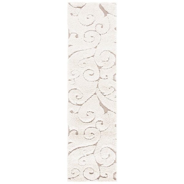 Florida Shag Cream/Beige 2 ft. x 11 ft. High-Low Floral Runner Rug