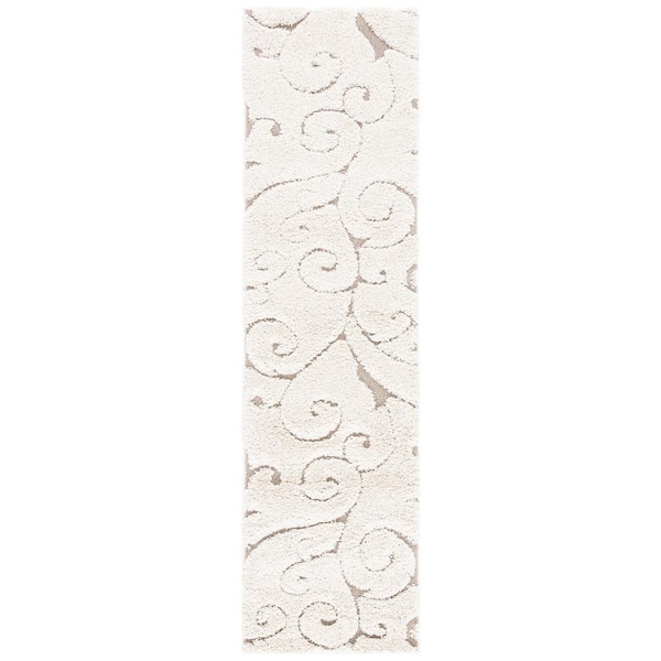 SAFAVIEH Florida Shag Cream/Beige 2 ft. x 11 ft. High-Low Floral Runner Rug