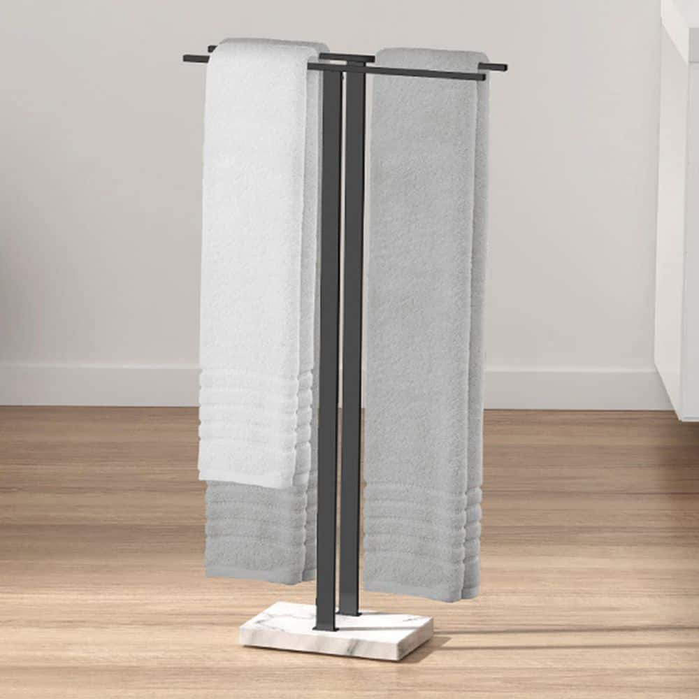 Bathroom Freestanding Towel Rack 37 in. H 2-Tier with Heavy Marble Base in Matte Black price history on PriceWatchPro