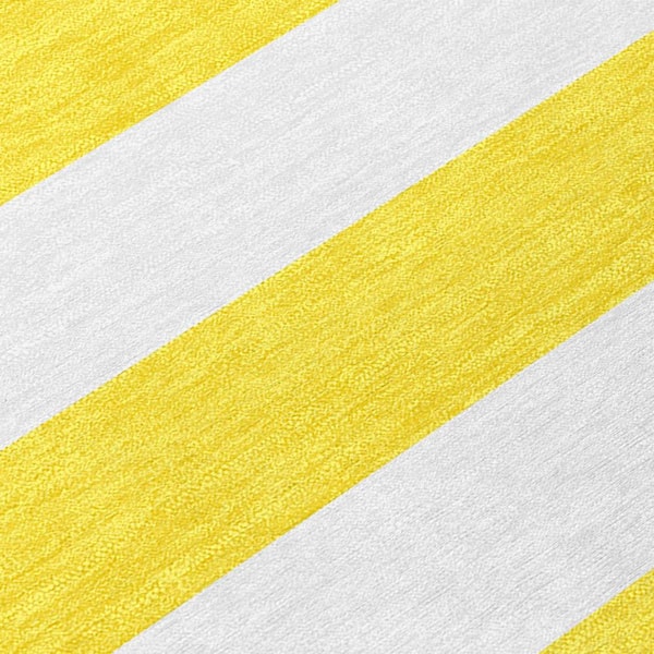 Yellow and White 2 ft. x 3 ft. Woven Striped Polyester Rectangle Indoor/Outdoor Area Rug