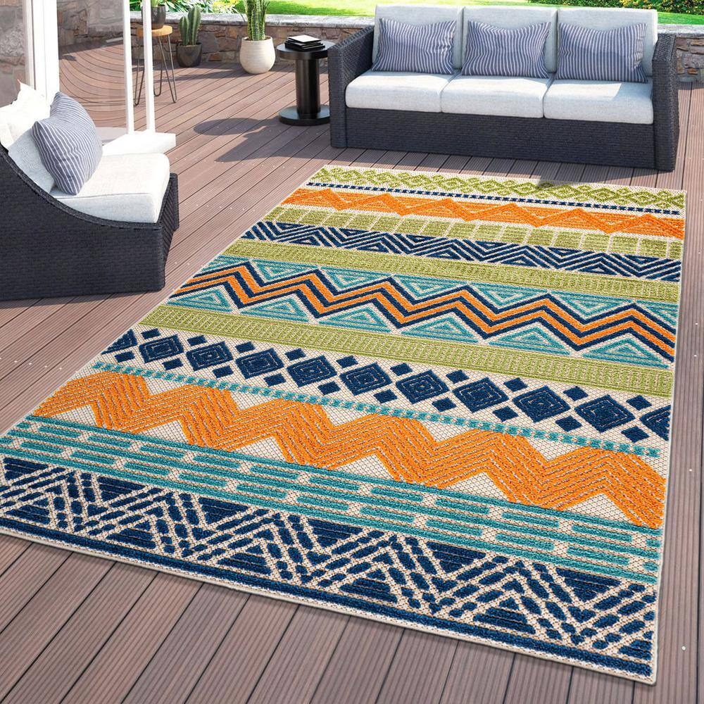 Marbella Multi-Color Boho Geometric Indoor/Outdoor Area Rug