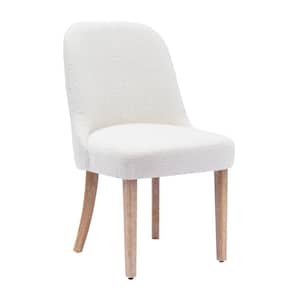 Plush Stain Resistant Boucle Upholstered Living Room Accent Side Chair with Natural Wood Finish Legs in Cream