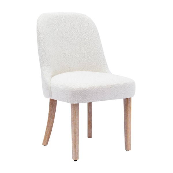 WESTINFURNITURE Plush Stain Resistant Boucle Upholstered Living Room Accent Side Chair with Natural Wood Finish Legs in Cream