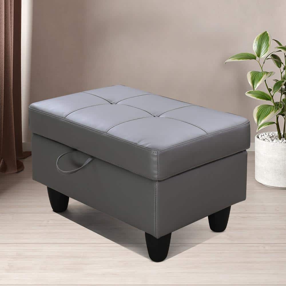 28.5 in. W Dark Gray Faux Leather Rectangle Ottoman with Storage