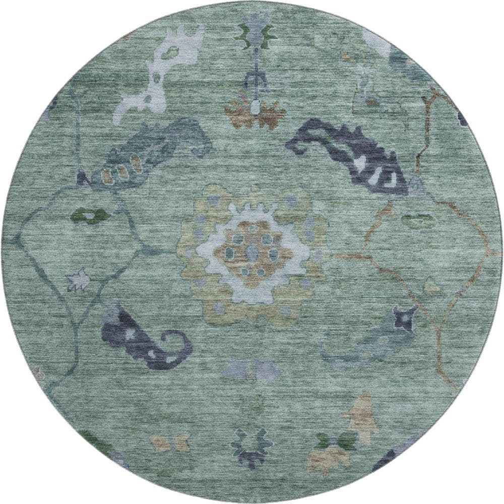 Mayfield Premium Machine Washable Abstract AMF2230 Green 8 ft. x 8 ft. Round Rug price history on PriceWatchPro