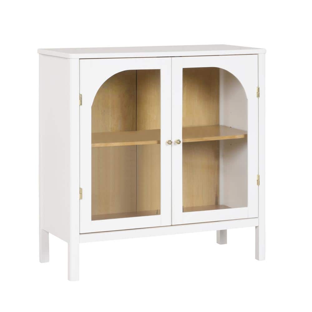 Mason Accent Sideboard Buffet with Glass Doors And Adjustable Shelves, Clear Glass/White/Light Oak, Set of 2
