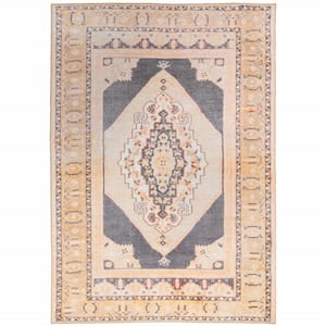 Grey and Gold 2 ft. x 3 ft. Oriental Area Rug
