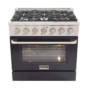 36 in. 5.2 cu. ft. Dual Fuel Range with Gas Stove and Electric Oven with Convection Oven in Black