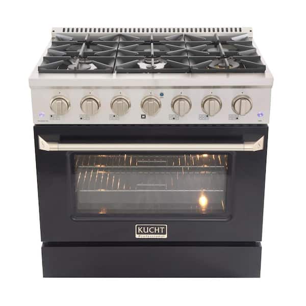 Kucht Pro-Style 36 in. 5.2 cu. ft. Natural Gas Range with Sealed Burners and Convection Oven in Black Oven Door