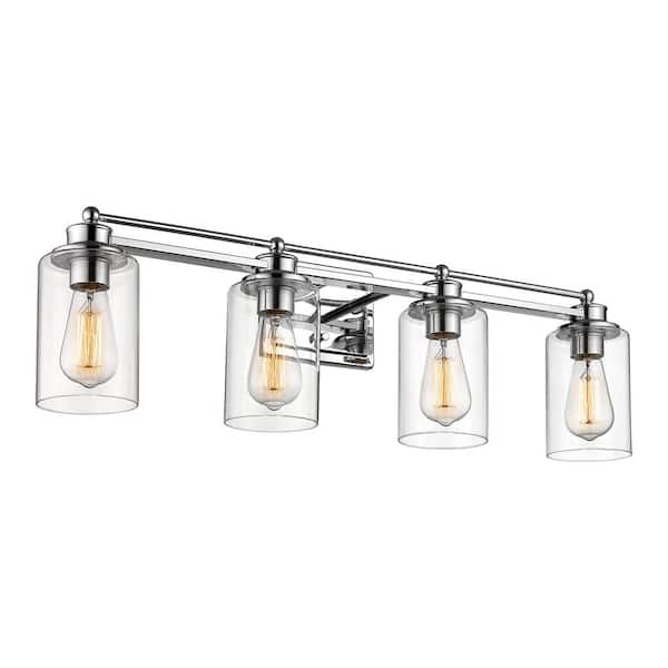 JAZAVA Farmhouse 31.7 in. 4-Light Chrome Bathroom Vanity Light with Clear Glass Shades