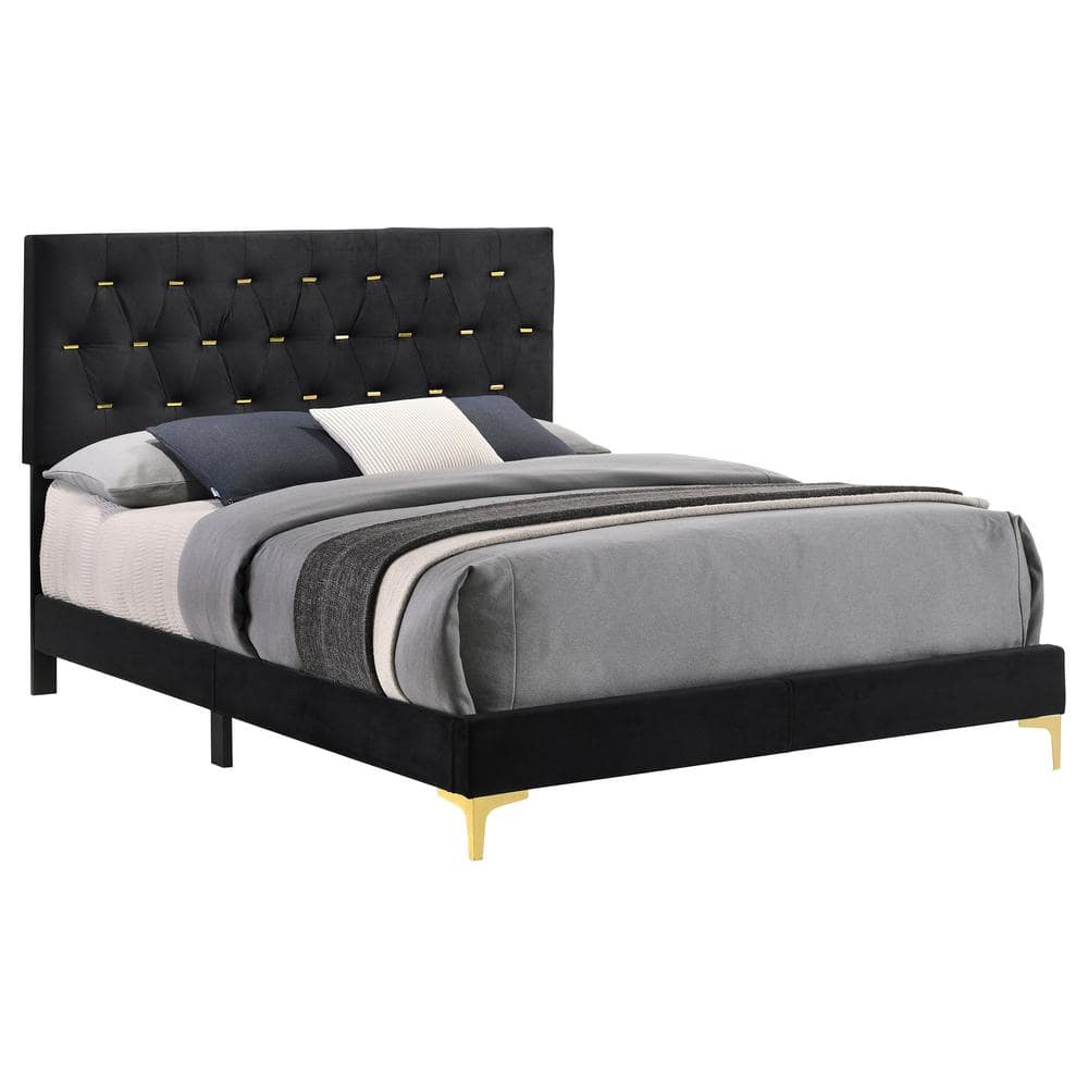 Kendall Black Upholstered Tufted Wood Frame Eastern King Panel Bed
