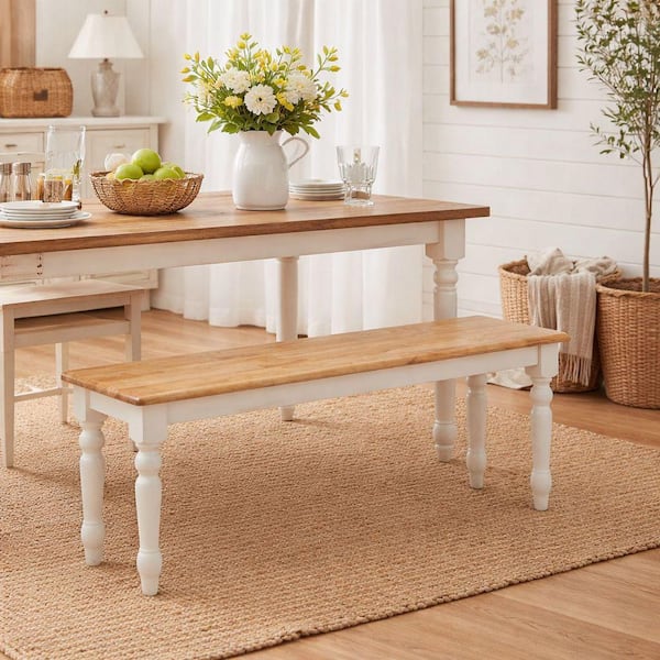 Boraam Windsor Cream/Natural Backless Dining Bench 47in. Wide 