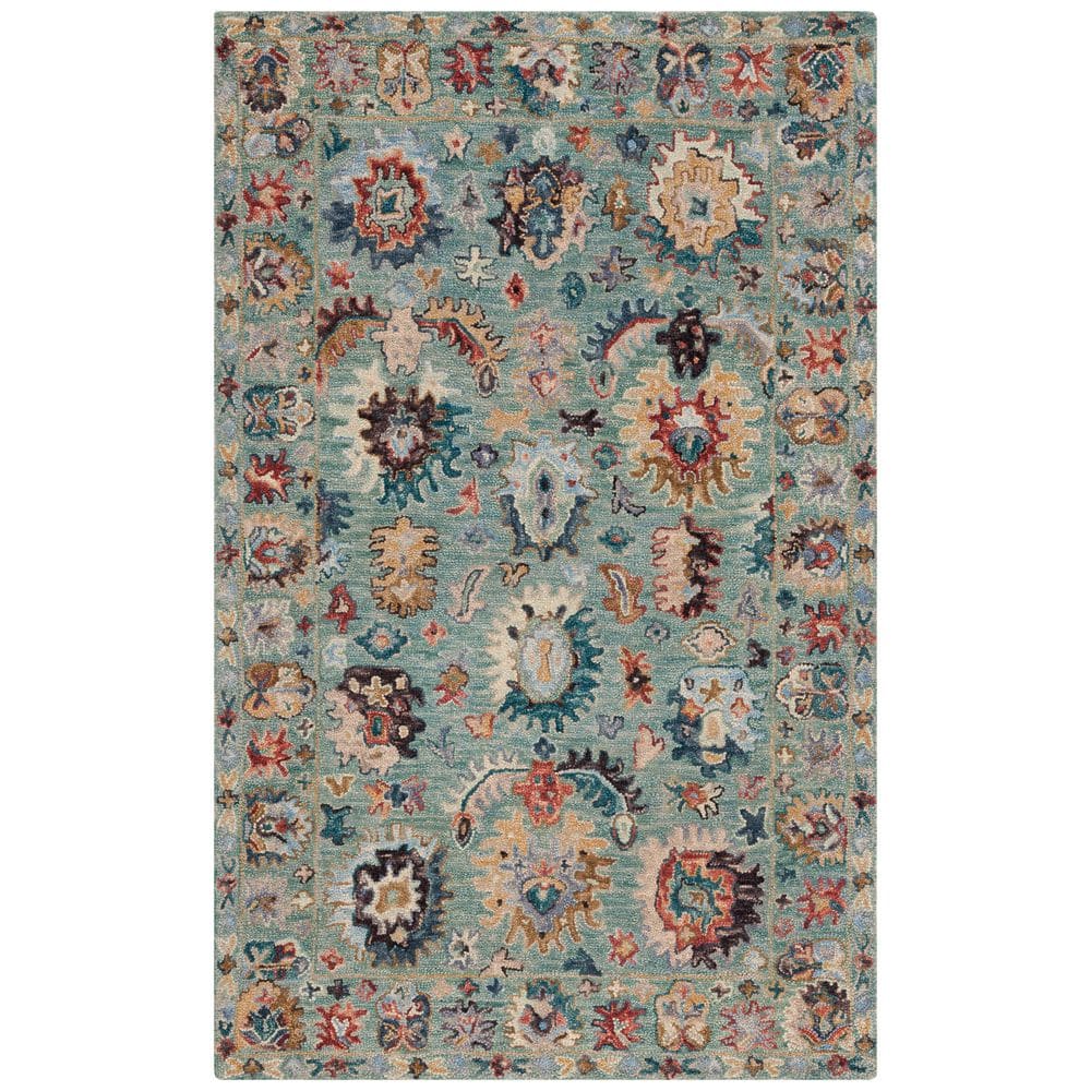 SAFAVIEH Blossom 3 ft. x 5 ft. Blue/Rust Abstract Border Floral Area ...