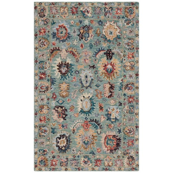 Blossom 5 ft. x 8 ft. Blue/Rust Oriental Area Rug