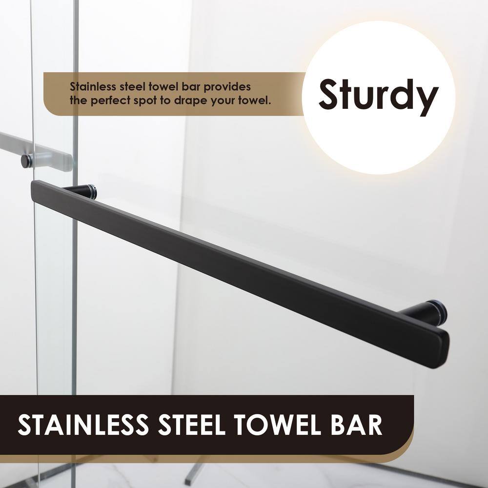 60" Matte Black and Clear Glass Semi-Frameless Shower Door
