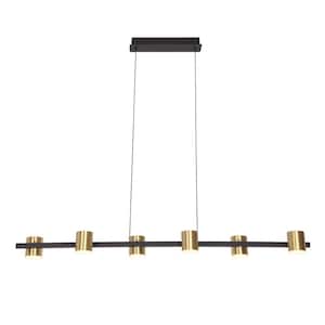 36-Watt 6-Light Brass and Black Statement Modern Kitchen Island Linear Dimmable LED Pendant Light