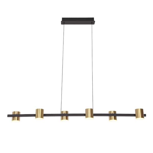 JC TOPA 36-Watt 6-Light Brass and Black Statement Modern Kitchen Island Linear Dimmable LED Pendant Light