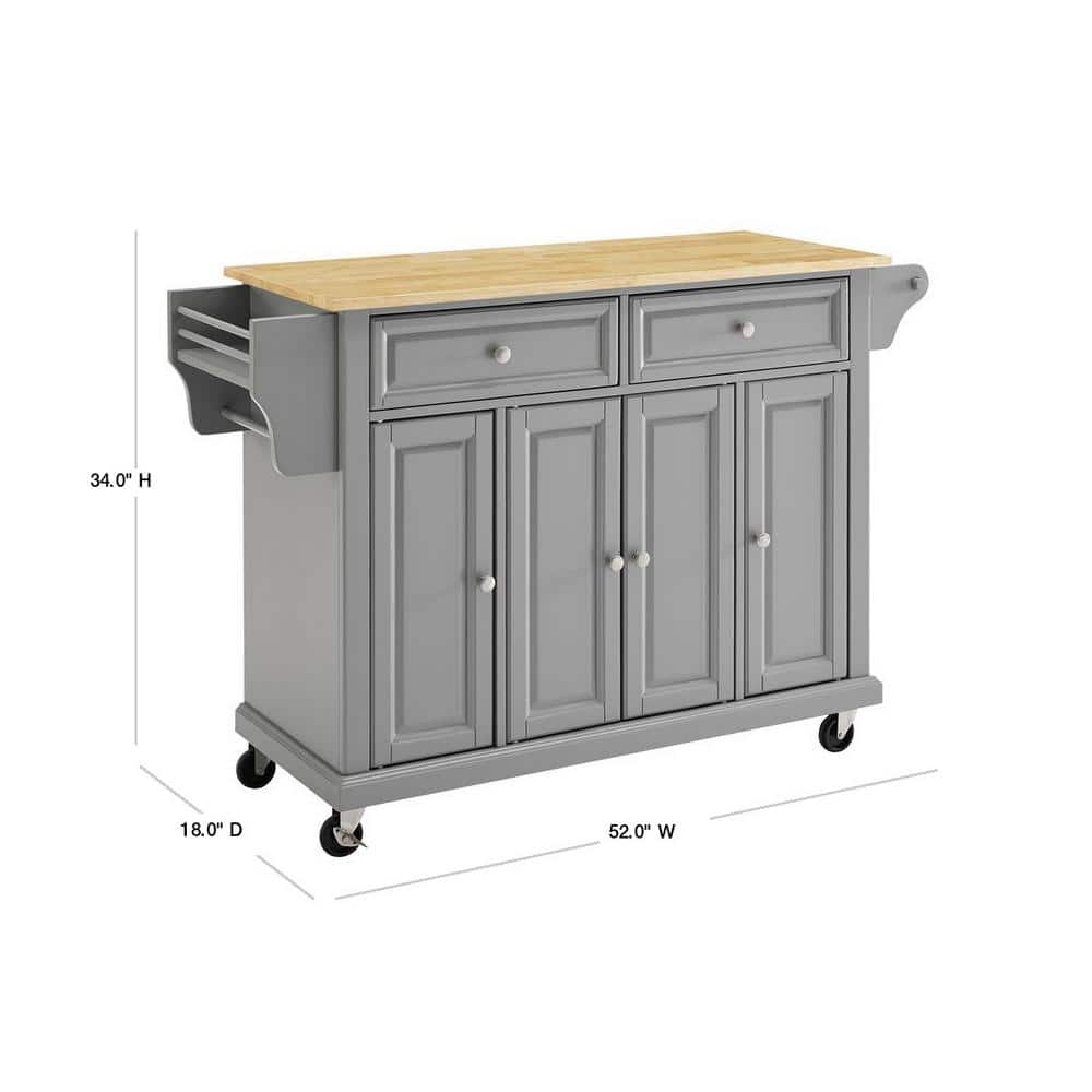Gray and Natural Wood Top Kitchen Cart with Storage