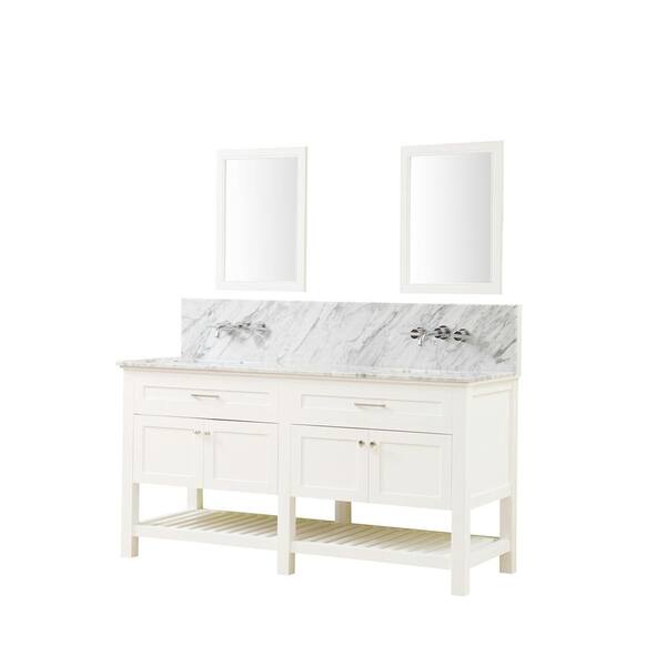 Direct vanity sink Preswick Spa Premium 70 in. W x 25 in. D Vanity with Marble Vanity Top in White Carrara with White Basin and Mirrors