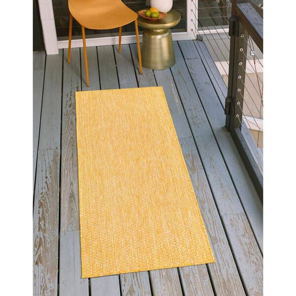 Outdoor Solid Corn Harvest Yellow 2 ft. x 6 ft. 1 in. Area Rug