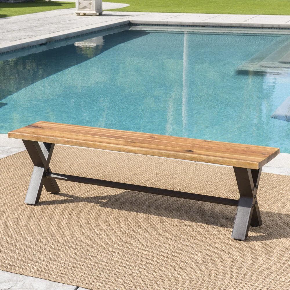 Sustainable Acacia Wood Outdoor Dining Bench in Teak Finish