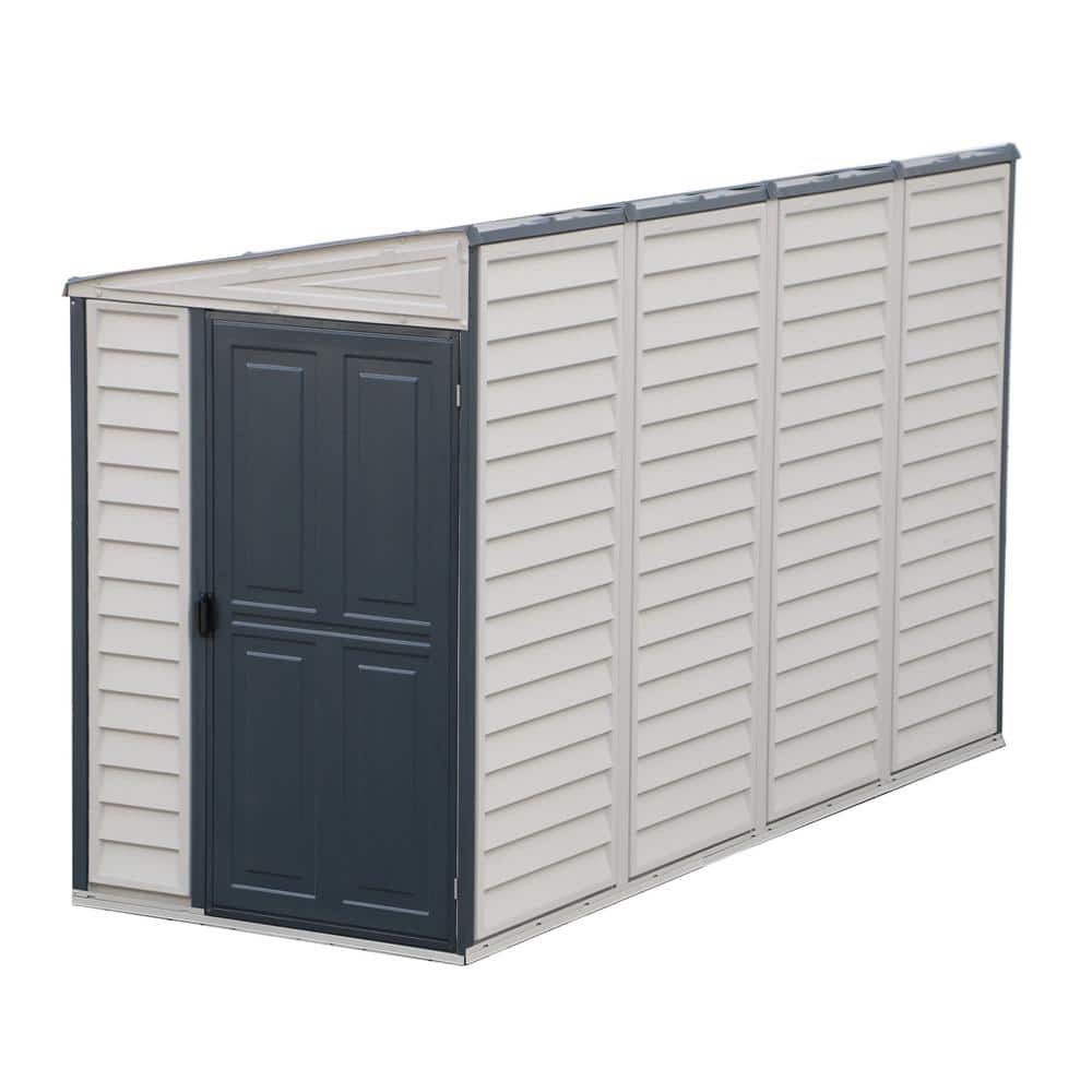 Durable Gray Vinyl Lean-To Storage Shed with Shelving Kit