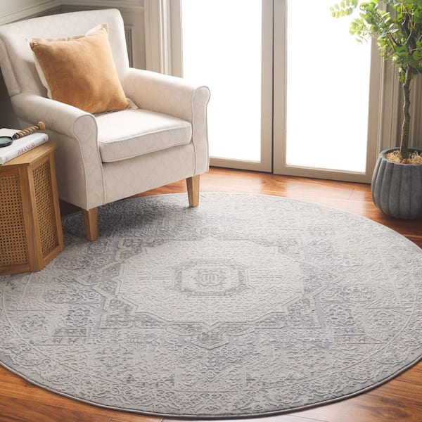 Hanna 7 ft. x 7 ft. Ivory/Light Gray Ornate Faded Medallion Round Area Rug
