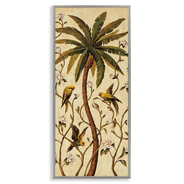 Stupell Industries Parrots and Jungle Botanics by Rodolfo Jimenez Gray Framed Nature Giclee Art Print 24 in. x 10 in.
