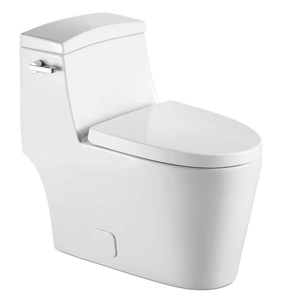 BNK Modern White Round Ceramic Toilet 1.28 GPF Toilet 360 Vortex Flush Technology and Left Joystick White Toilet One Piece