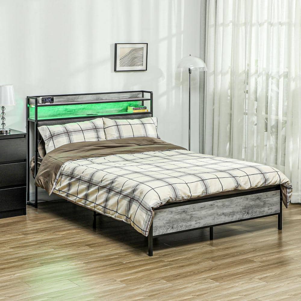 RE ARRIVAL/再入荷 Cement Full-Size HOMCOM Gray Storage with Frame Bed コスプレ衣装