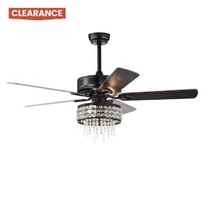52 in. Black Indoor/Outdoor Crystal LED Ceiling Fan Downrod Mount with Light Kit and Remote Control