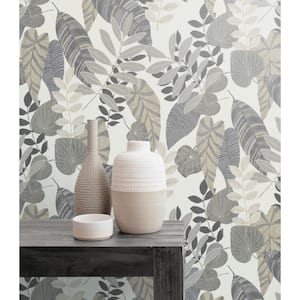 Tropicana Leaves Charcoal, Stone, and Daydream Gray Botanical Paper Strippable Roll (Covers 60.75 sq. ft.)