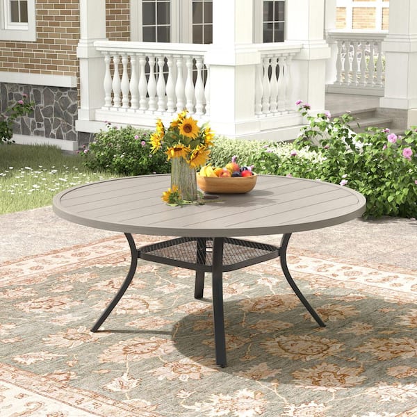 Unbranded Antique Grey Metal Outdoor Patio Round Dining Table with Adjustable Umbrella Hole for Deck Lawn Garden