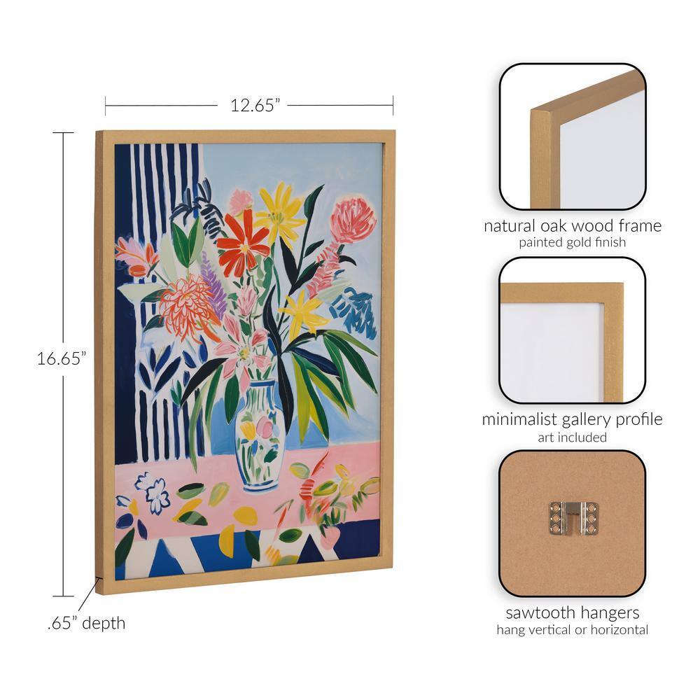 Cheerful Maximalist Floral Arrangement Print in Gold Frame