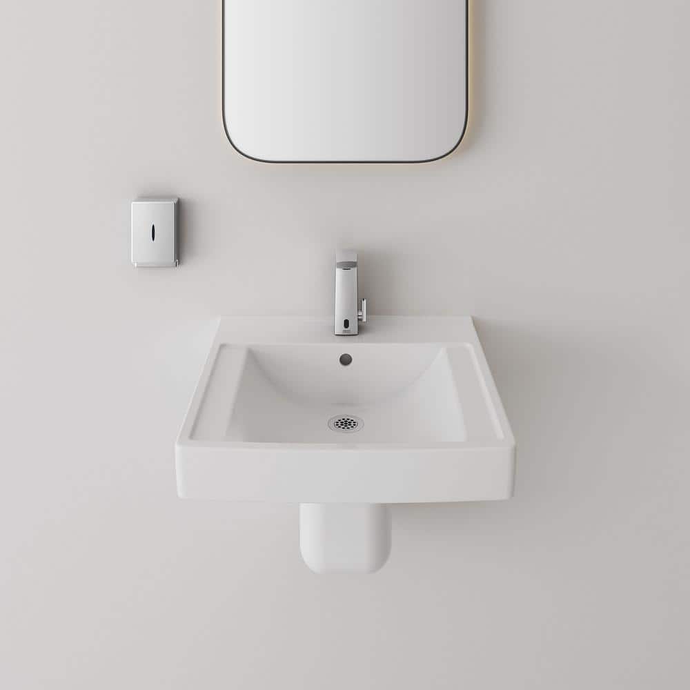 White Ceramic Wall-Mounted Rectangular Bathroom Sink
