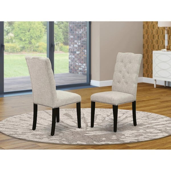 East West Furniture Wirebrushed Black, Parson Dining Room Chairs - Doeskin Linen Fabric Padded Chairs, Set Of 2
