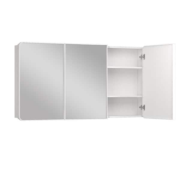 60 in. W x 32 in. H Rectangular White Stainless Steels Framed Recessed/Surface Mount Medicine Cabinet with Mirror