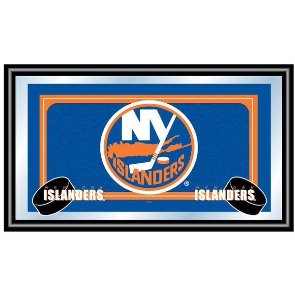 Trademark NHL New York Islanders Logo 15 in. x 26 in. Black Wood Framed Mirror