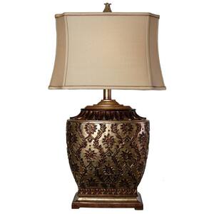 30.3 in. Antique Platinum+Barbados Table Lamp with Beige Fabric Shade