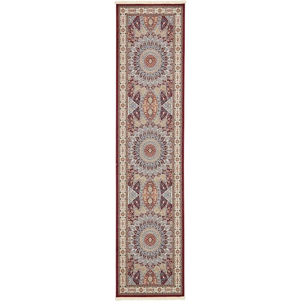 Unique Loom Narenj Adams Burgundy 3' 0 x 13' 0 Runner Rug 3135745 The