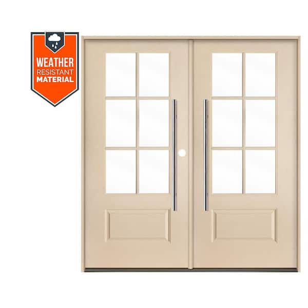 Krosswood Doors UINTAH Faux Pivot 72 in. x 79 in. 6-Lite Left-Active/Inswing Clear Glass Unfinished Double Fiberglass Prehung Front Door