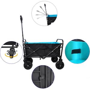 1.4 cu.ft. Outdoor Folding Steel Garden Cart Utility Wagon Shopping Beach Cart with Adjustable Handle, Black Plus Blue