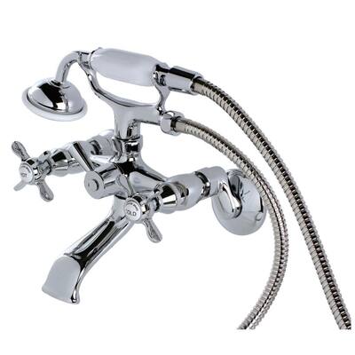 Victorian 3-Handle Wall Claw Foot Tub Faucet with Handshower in Polished Chrome