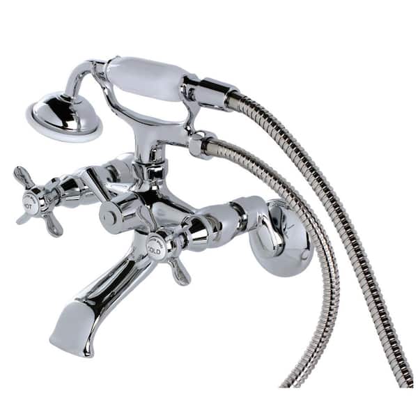 Kingston Brass Victorian 3-Handle Wall Claw Foot Tub Faucet with Handshower in Polished Chrome