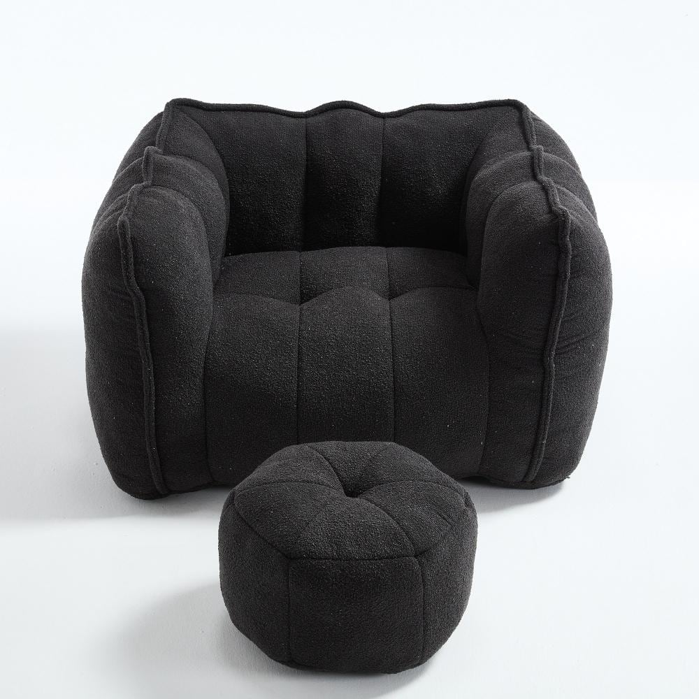 Black Chenille Large Bean Bag with Footstool for Adults Gaming Reading durable construction price history on PriceWatchPro