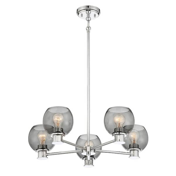 Good Lumens by Madison Avenue 5-Light Chrome Chandelier with Smoked Glass Shades