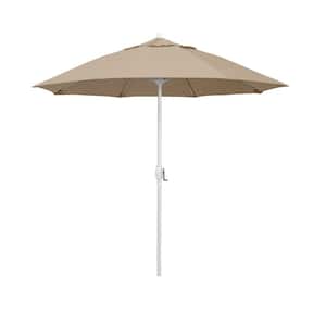 7.5 ft. Matted White Aluminum Market Patio Umbrella Fiberglass Ribs and Auto Tilt in Khaki Pacifica Premium